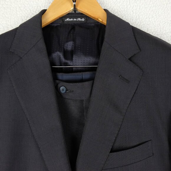 Lab Pal Zileri Suit Mens 54 44 36X32 Black Pin Striped Two Button Vented Wool - Picture 2 of 14